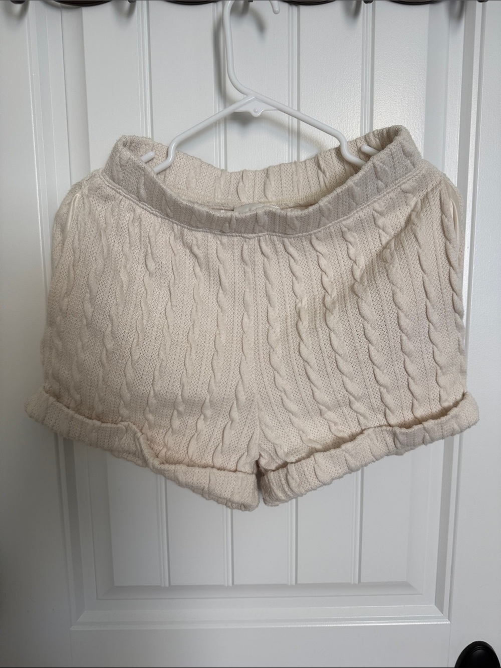 Anthropologie Cream Cable-Knit Athletic Shorts